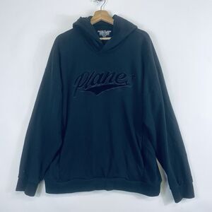 Paper Planes Black Faux Fur Script Logo Oversized Hoodie Sweatshirt Mens XXL‎